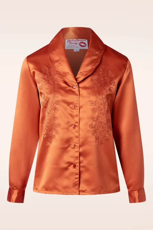 Rock N Romance Valerie geborduurde blouse in burnt oranje