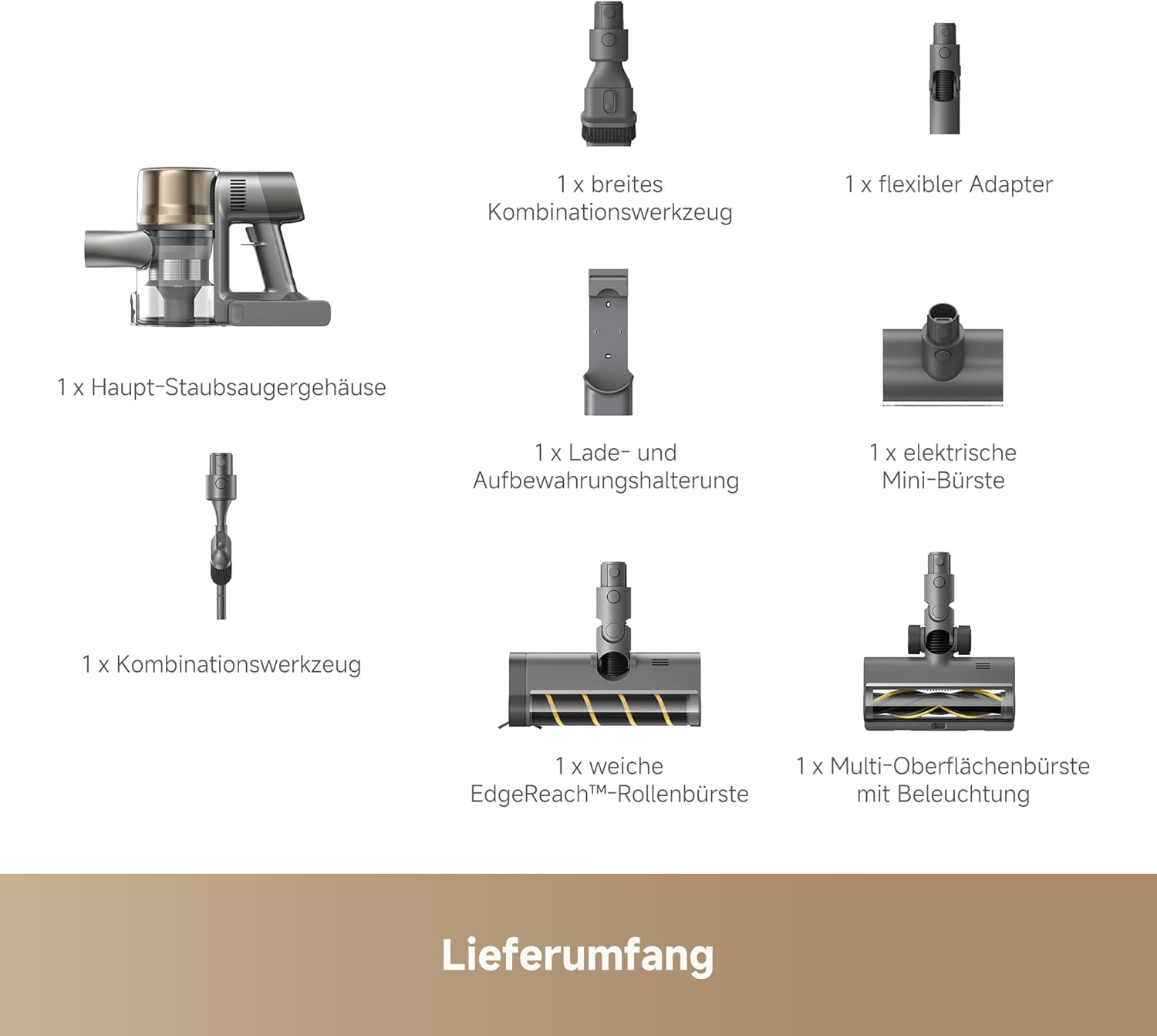 dreame R30 Kabelloser Staubsauger, Seitenbürste, für zahlreiche Flächen, Staubbeleuchtung, ohne Verheddern, 22,000PA / 190 AW Saugkraft, 90 Min. maximale Laufzeit, Filterung 99,9%