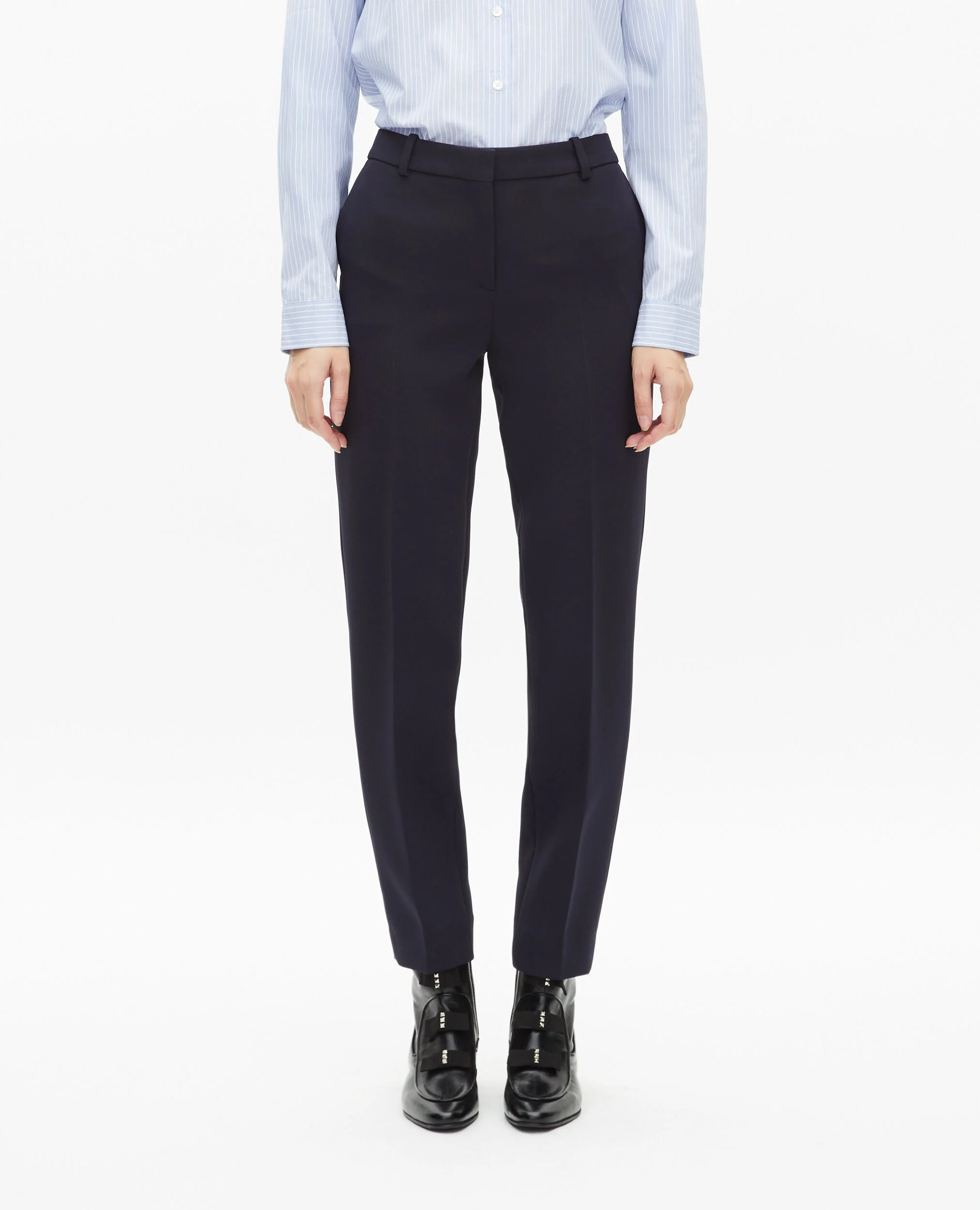 Pantalon tailleur en crêpe coupe ajustée bleu marine