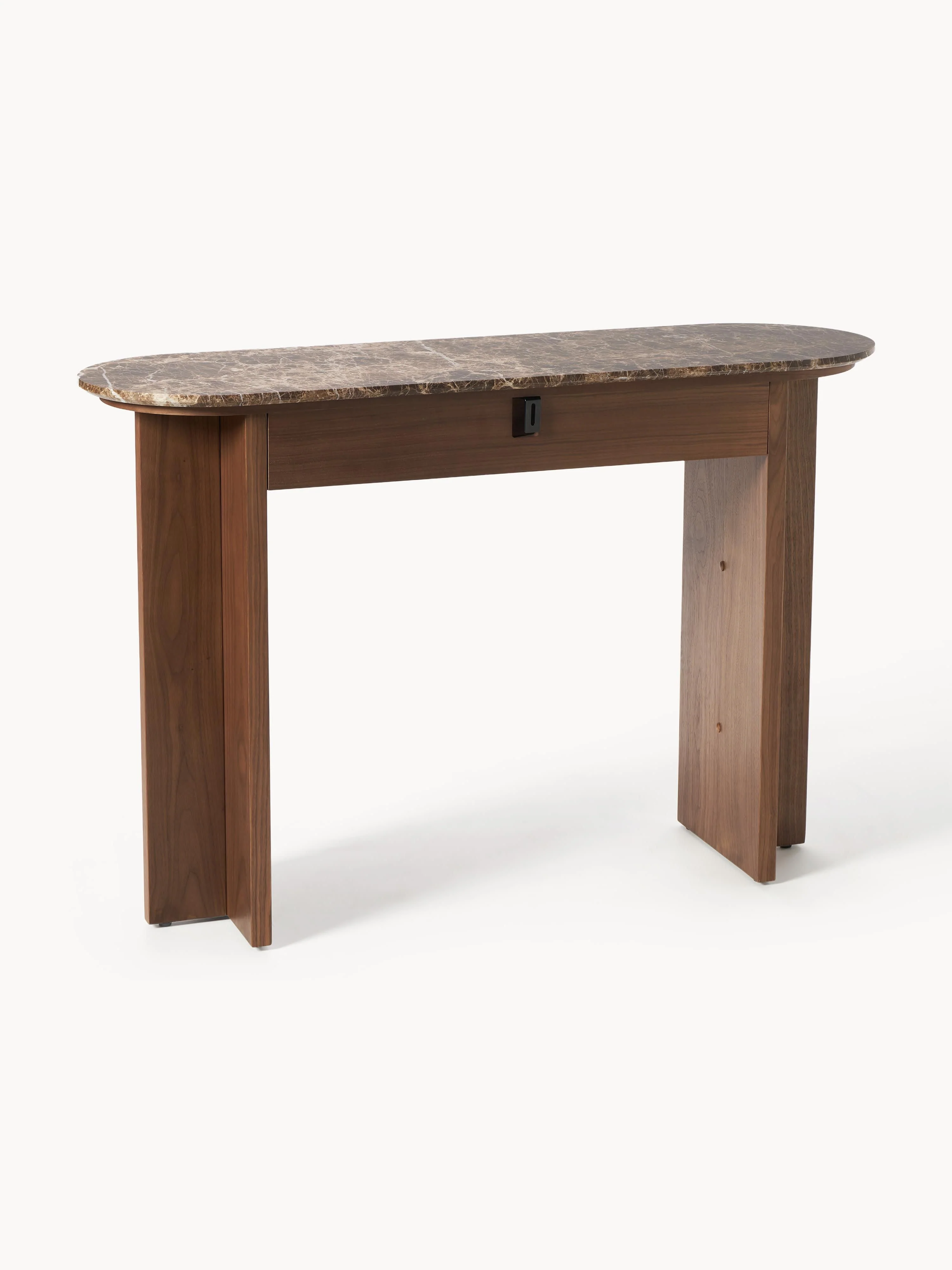 Houten wandtafel Zumi met marmeren blad en lade