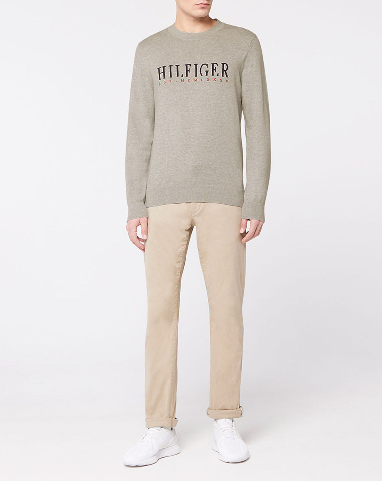 Tommy Hilfiger Pull Hilfiger Graphic col rond gris clair