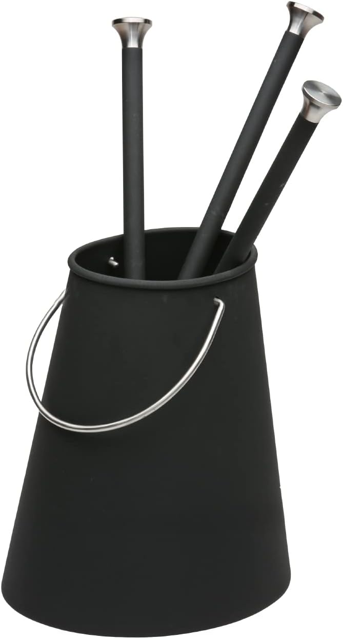 Morsø Ellipse Kaminbesteck – hochwertige Designer-Kamingarnitur, 4-teiliges Kamin Set mit Schaufel, Besen und Feuerhaken/Blasrohr & Eimer, schwarz