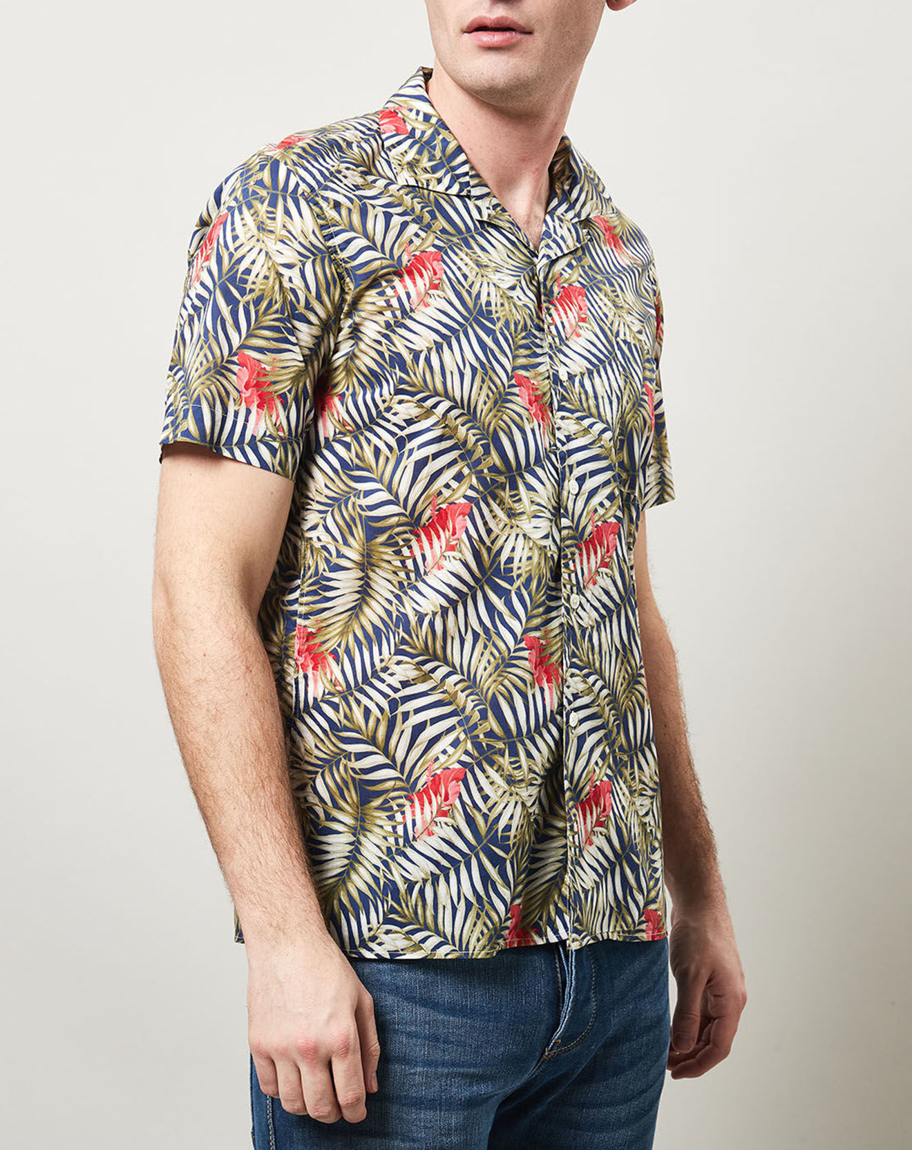 Hartford Chemise slim Slam imprimé tropical bleu/vert/rouge