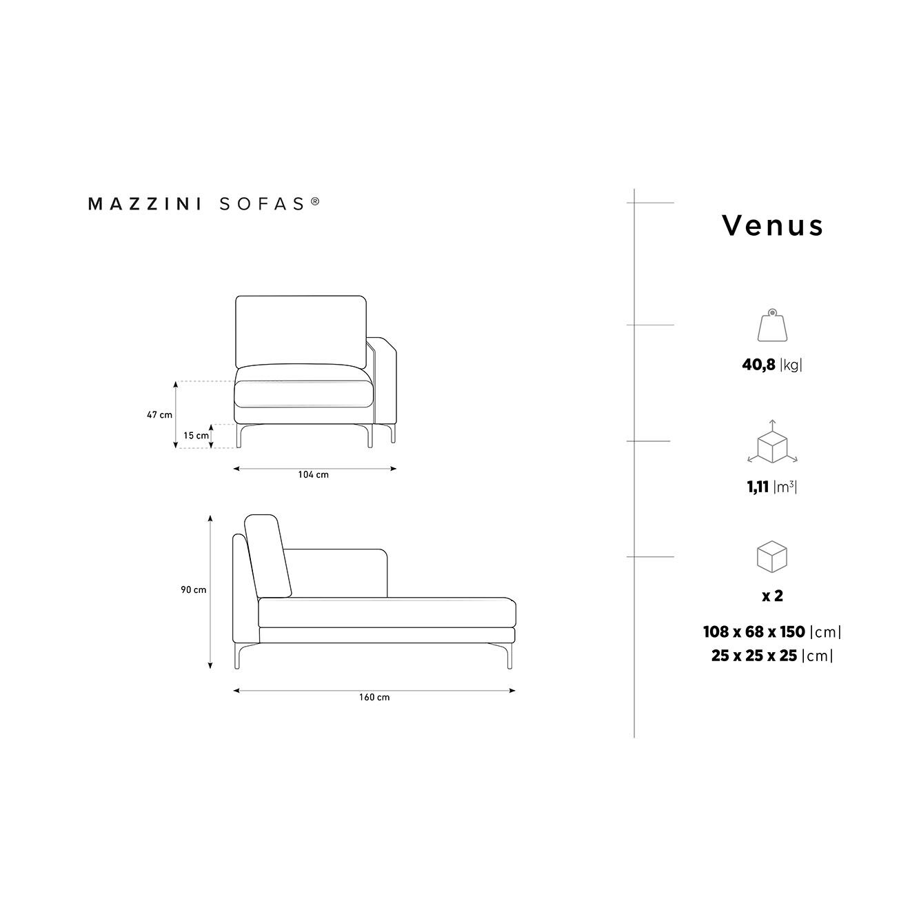 Mazzini Sofas Méridienne Velours Droite Venus beige clair - 160x104x90 cm