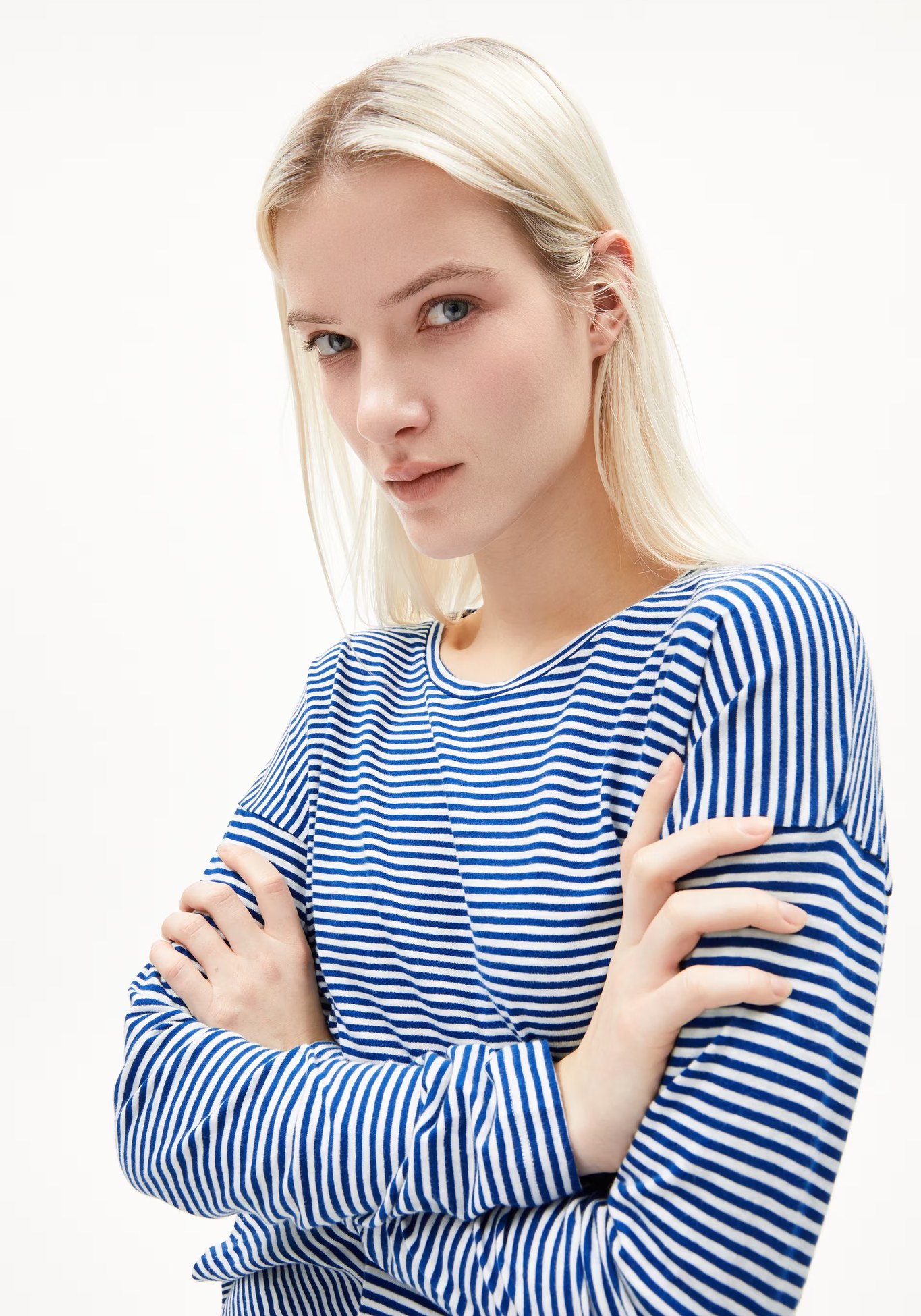 Armedangels Longsleeve Xianaa Lovely Stripes Oatmilk-Lapis Blue