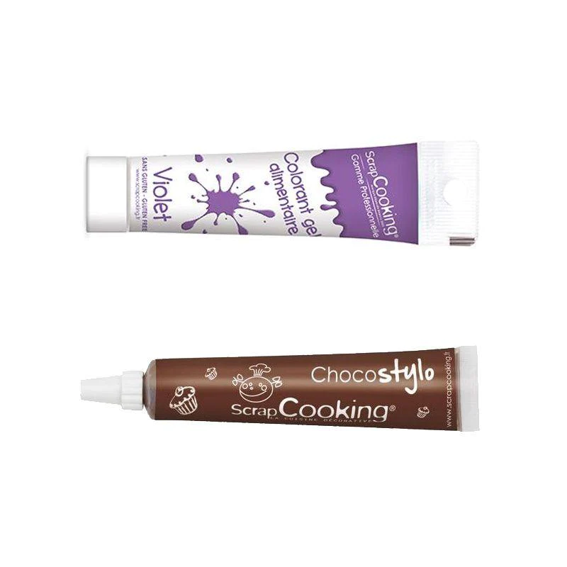 Stylo chocolat + Colorant alimentaire en gel violet Scrapcooking