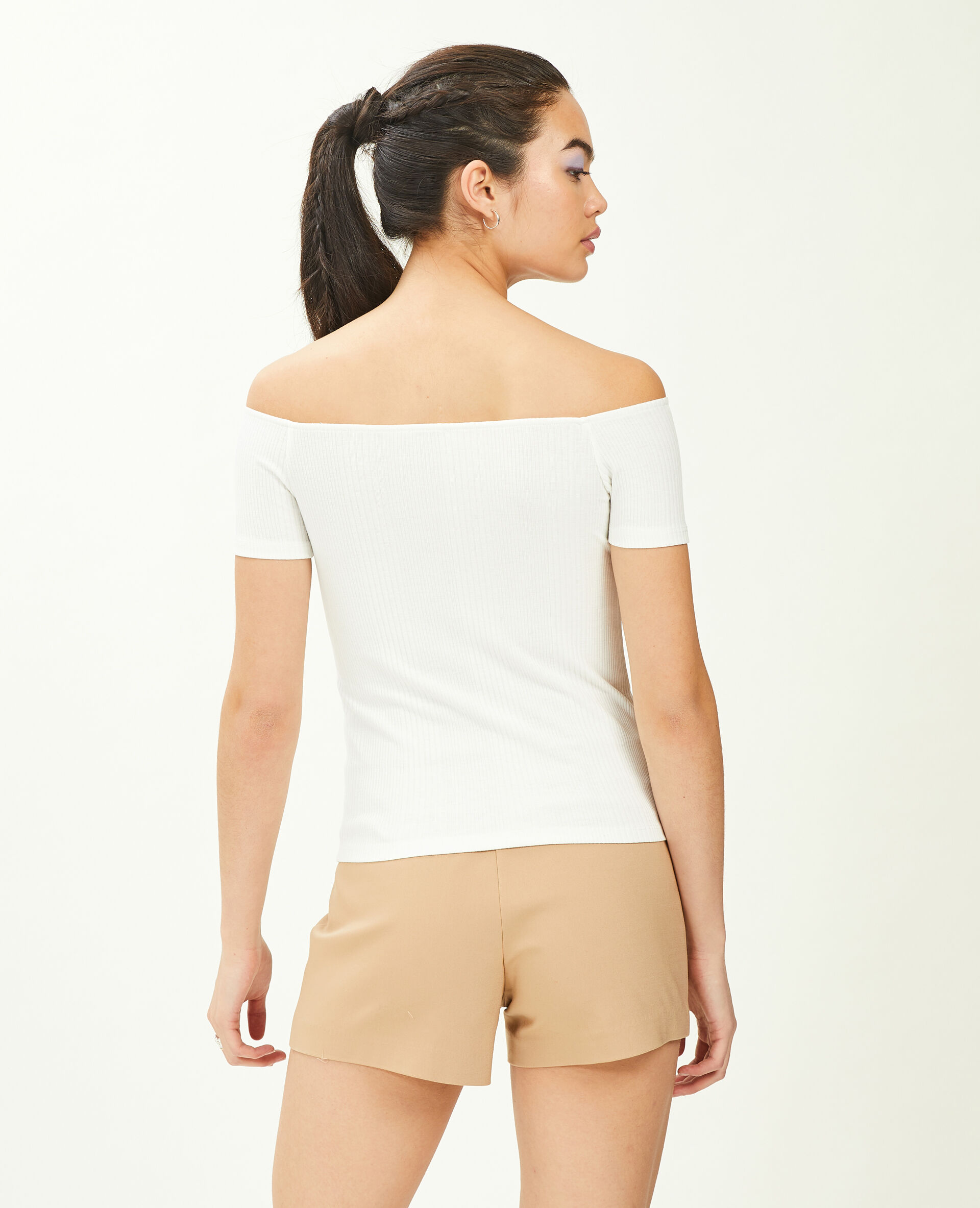 Top encolure Bardot maille côtelée - Blanc