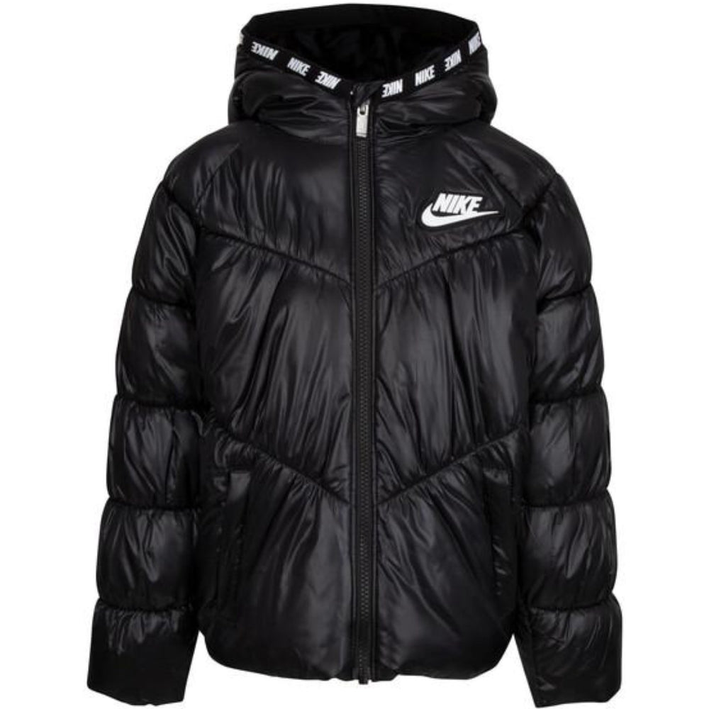 Køb NIKE Black Chevron Cinched Puffer Jakke