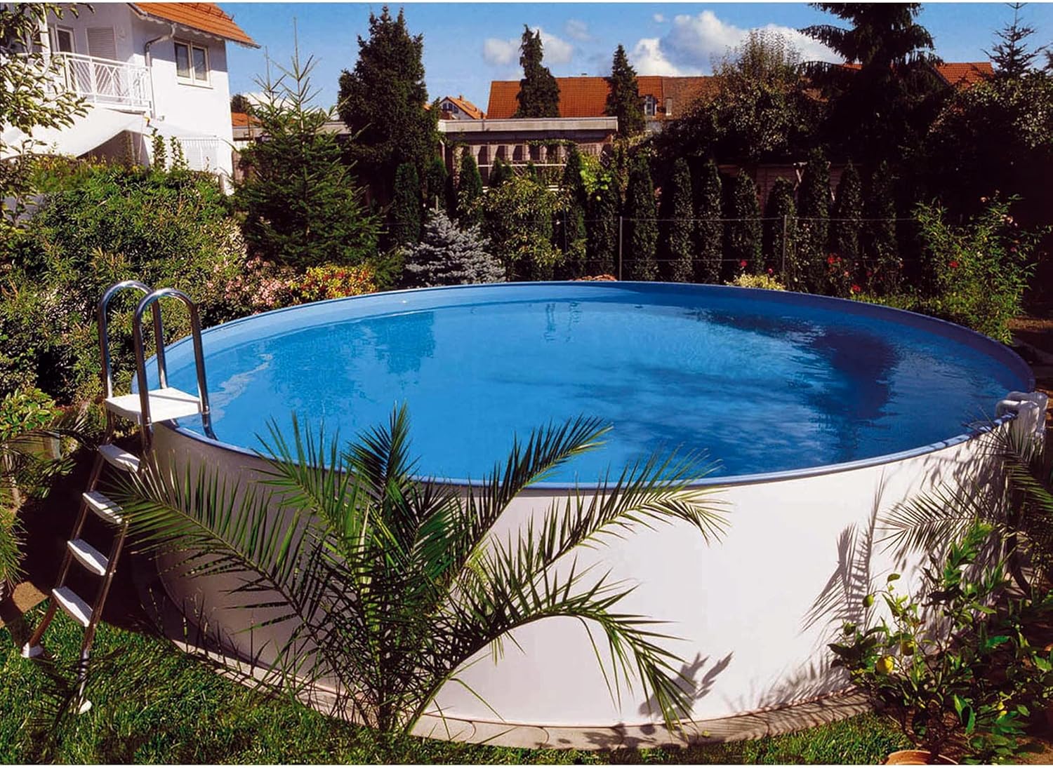 Planet Pool Stahlwandpool rund Exklusiv 400x120 cm, Stahl 0,6 mm weiß, Folie 0,6 mm blau, Einhängebiese