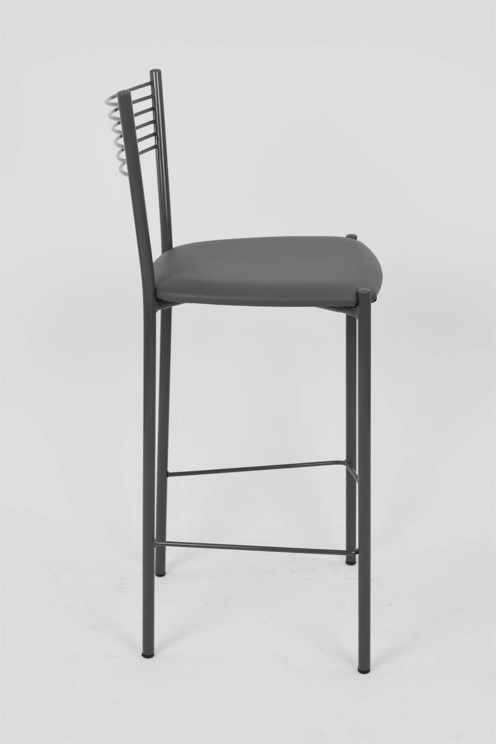 Tommychairs - 2er Set moderne Barhocker ELEGANCE für Küche und Esszimmer, lackierte Metallkonstruktion in der Farbe Dunkelgrau, gepolsterte Sitzfläche mit Kunstleder im Farbton Dunkelgrau bezogen