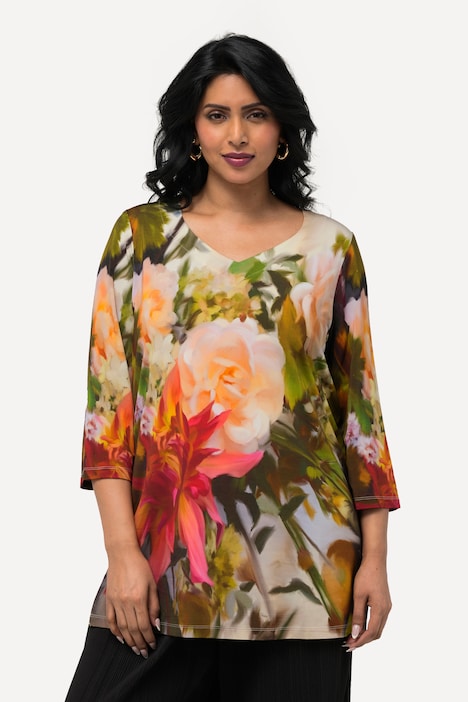 Slinkyshirt, Blüten, Classic, Herzausschnitt, 3/4-Arm