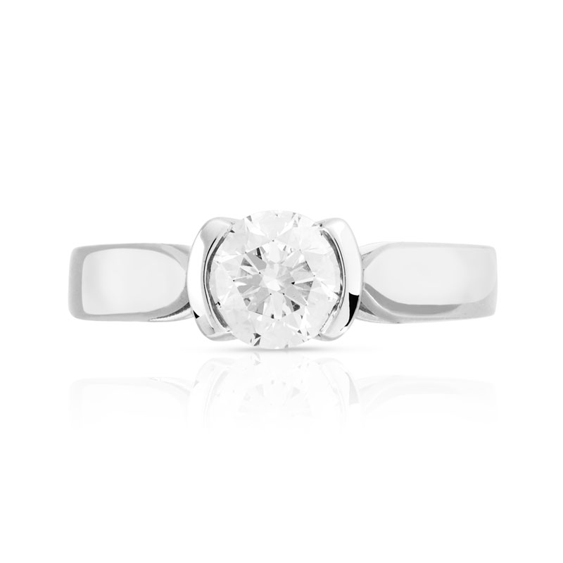 Bague solitaire or 750 blanc diamant 70/100e de carat