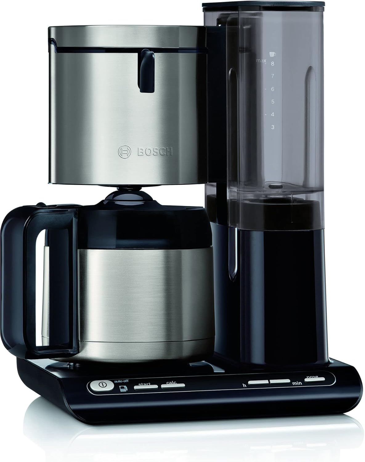 Bosch Filterkaffeemaschine Styline TKA8A683, Aroma Sensor, Edelstahl-Thermokanne 1,1 L, für 8-12 Tassen, Abschaltautomatik, Entkalkungssystem, Tropfstopp, abnehmbarer Wassertank (1 L), 1100 W, schwarz