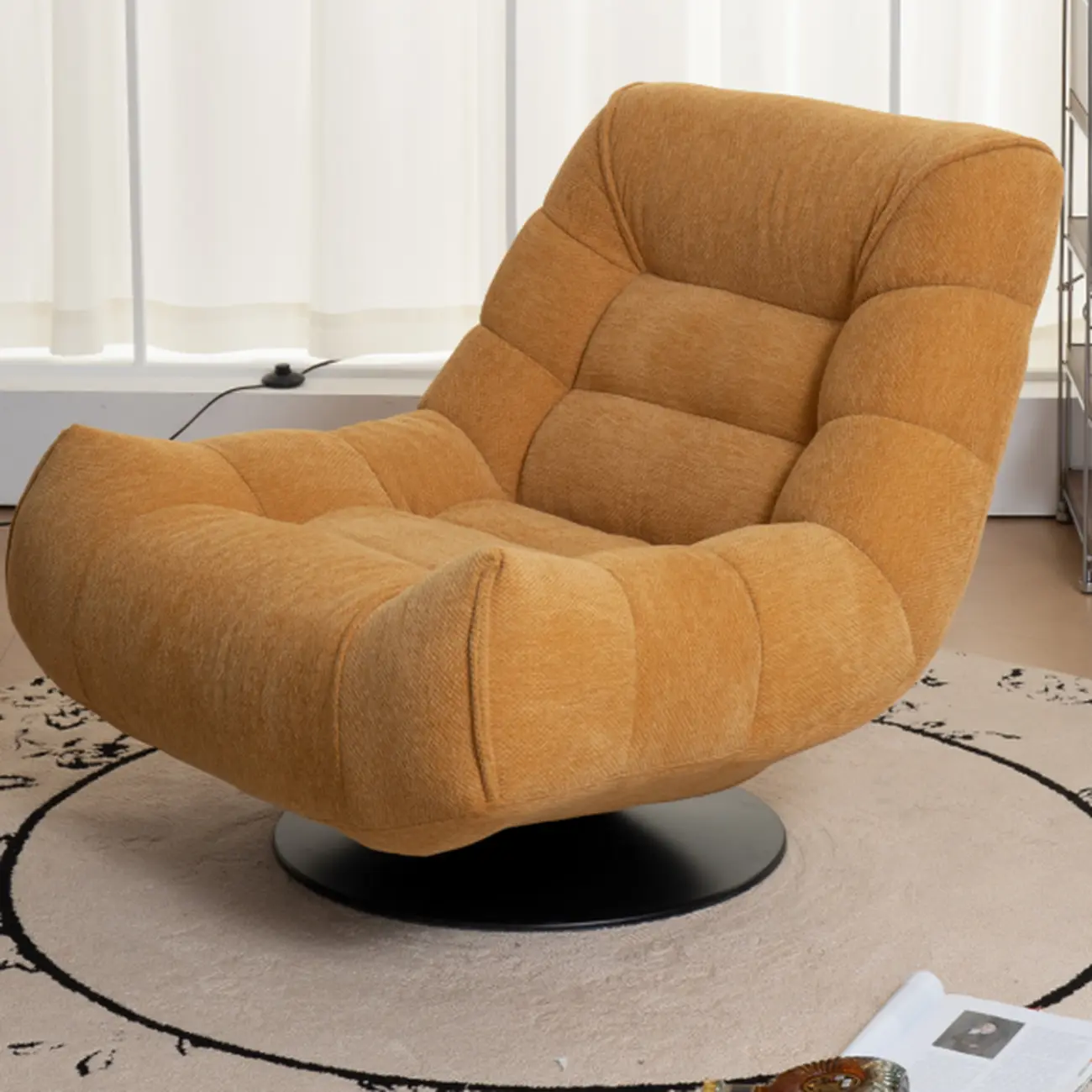 Yellow Trufted Chenille Fabric Swivel Accent Chair