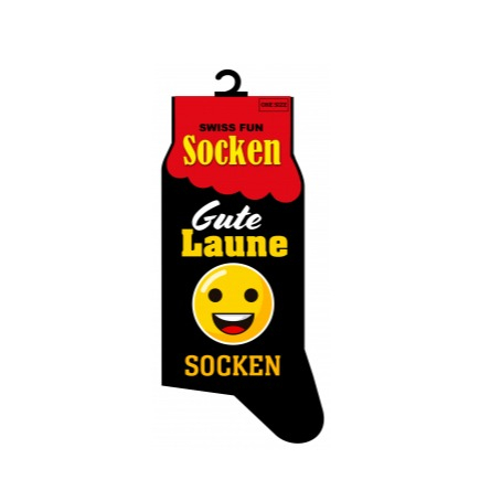 (1 Paar) Gr. 41-46 Baumwoll Socken Gute Laune Fashion Strümpfe - Schwarz