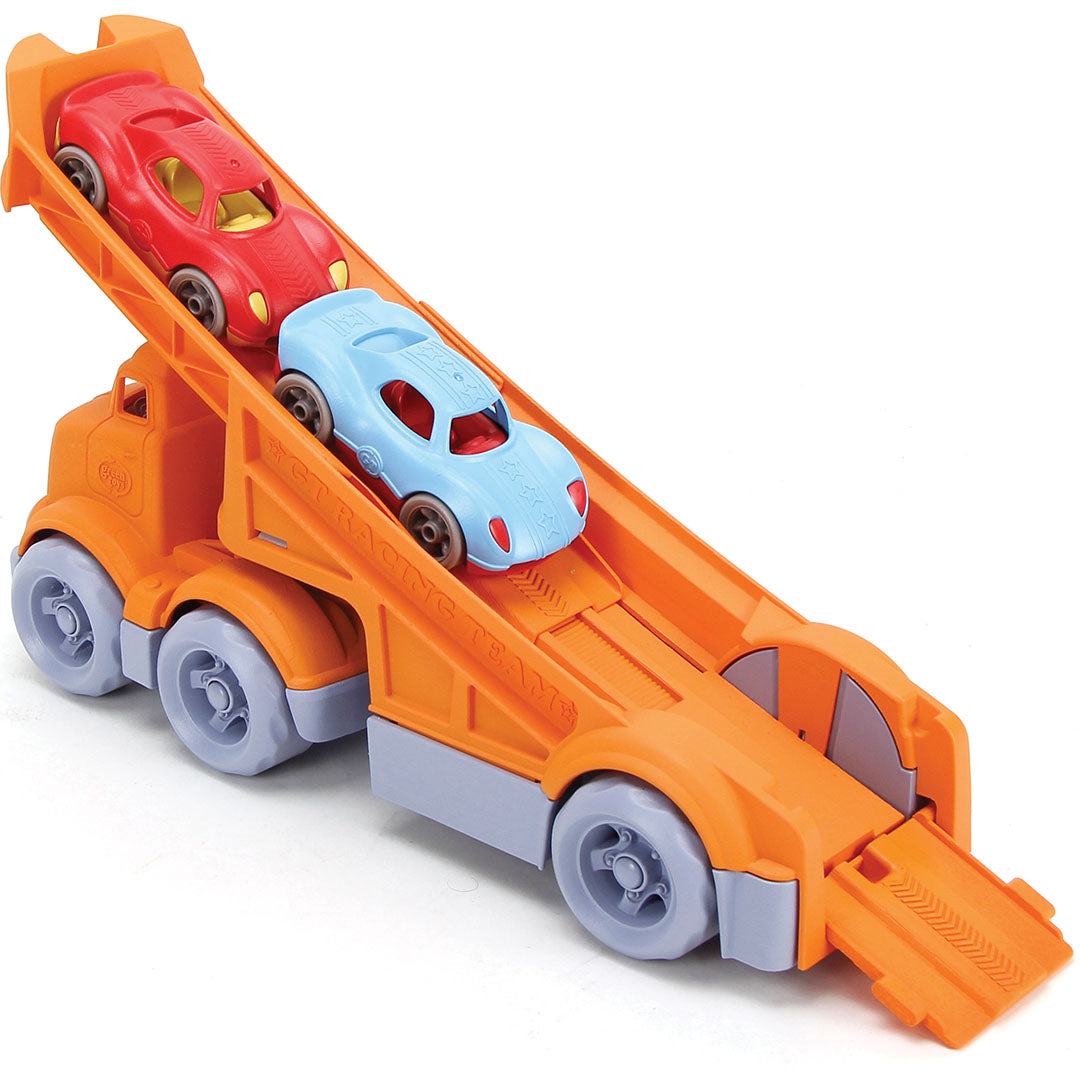Green toys truck en 2 racewagens