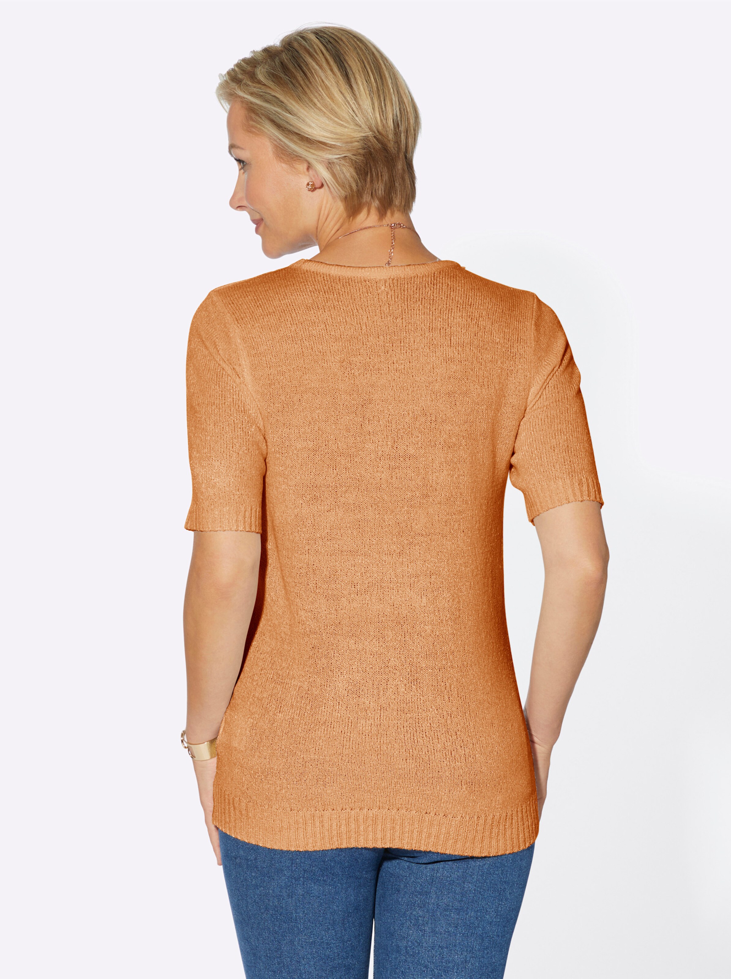 Rundhalspullover in apricot