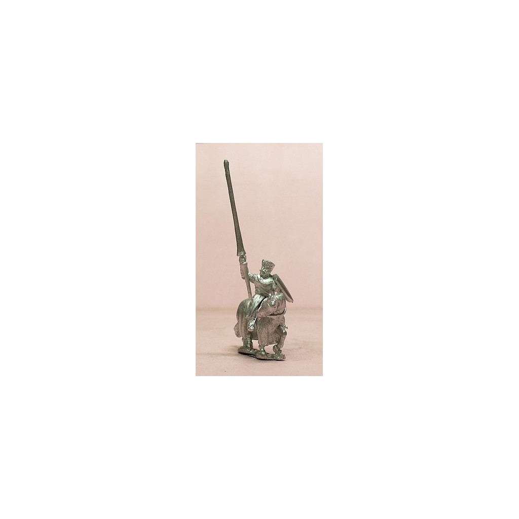 Mounted Knights, 1150-1200AD with Large Shield & Lance, in Mail Coif over Flat Top Helm, on Barded Horse