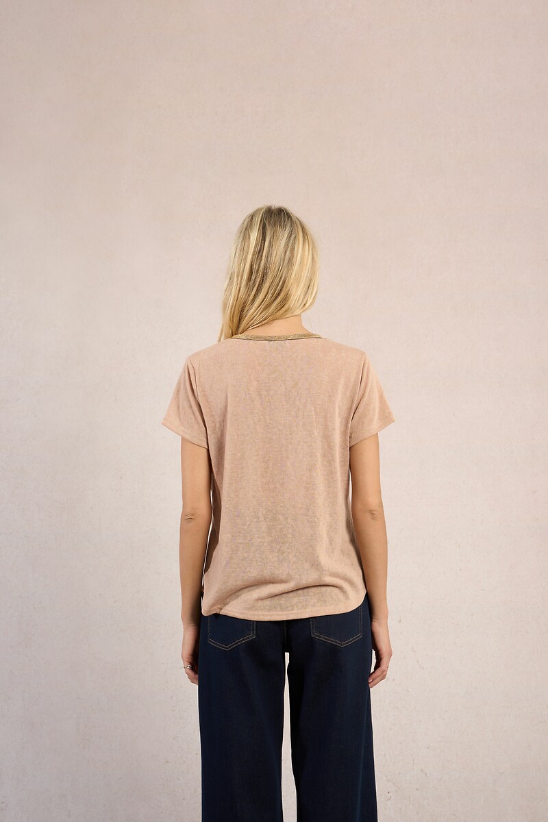 Camiseta Molly Bracken com decote em V iridescente