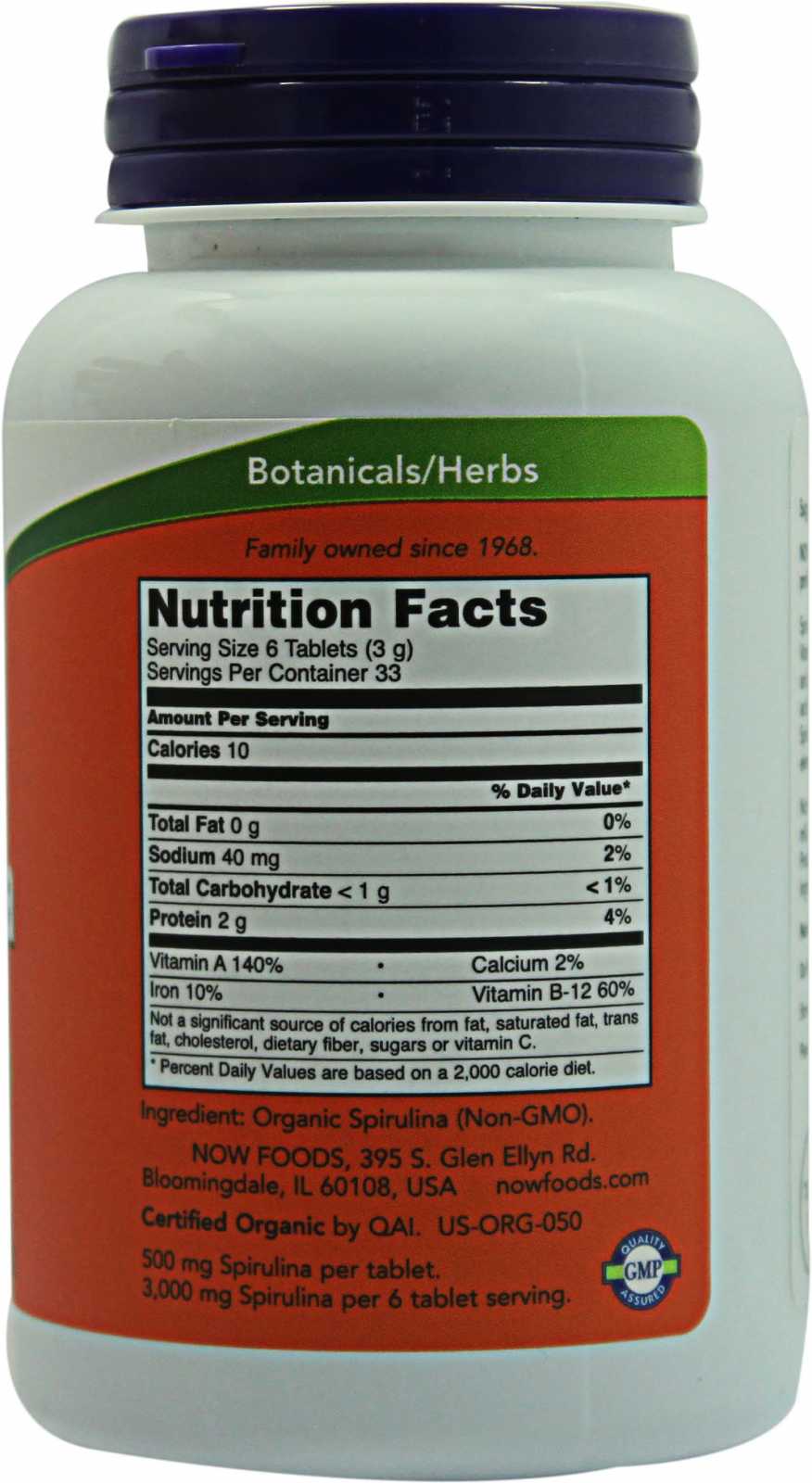 NOW Foods Spirulina 500 mg 100 comprimidos