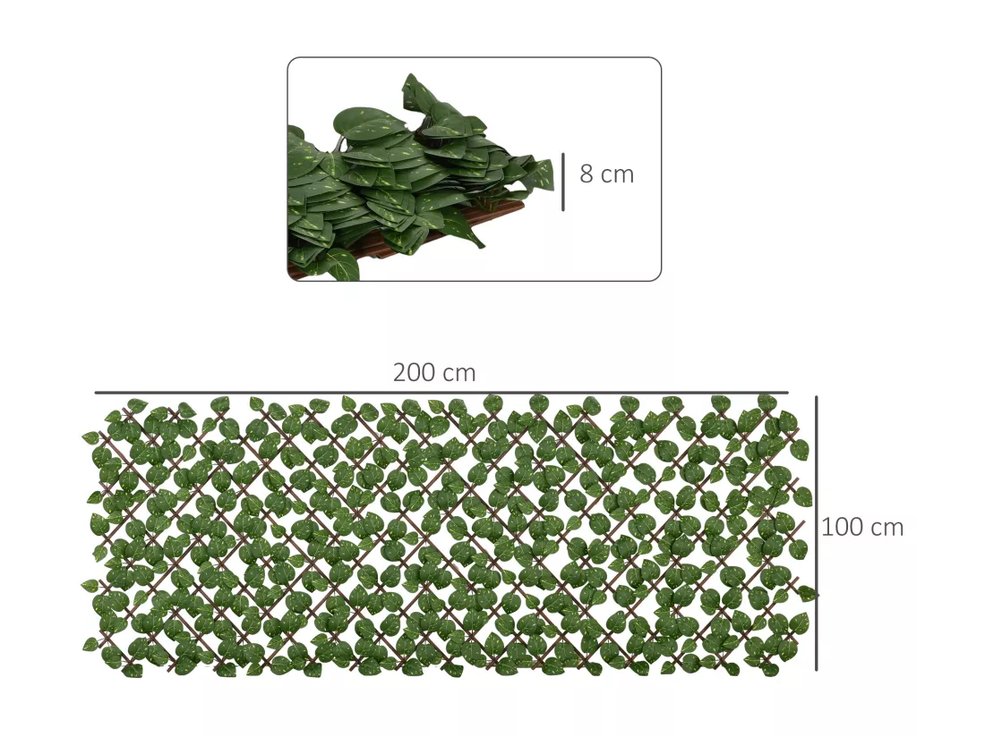 Lot de 2 haies artificielles feuilles de radis - treillis extensibles - brise-vue canisse végétale feuillage réaliste 2L x 1H m PE marron vert
