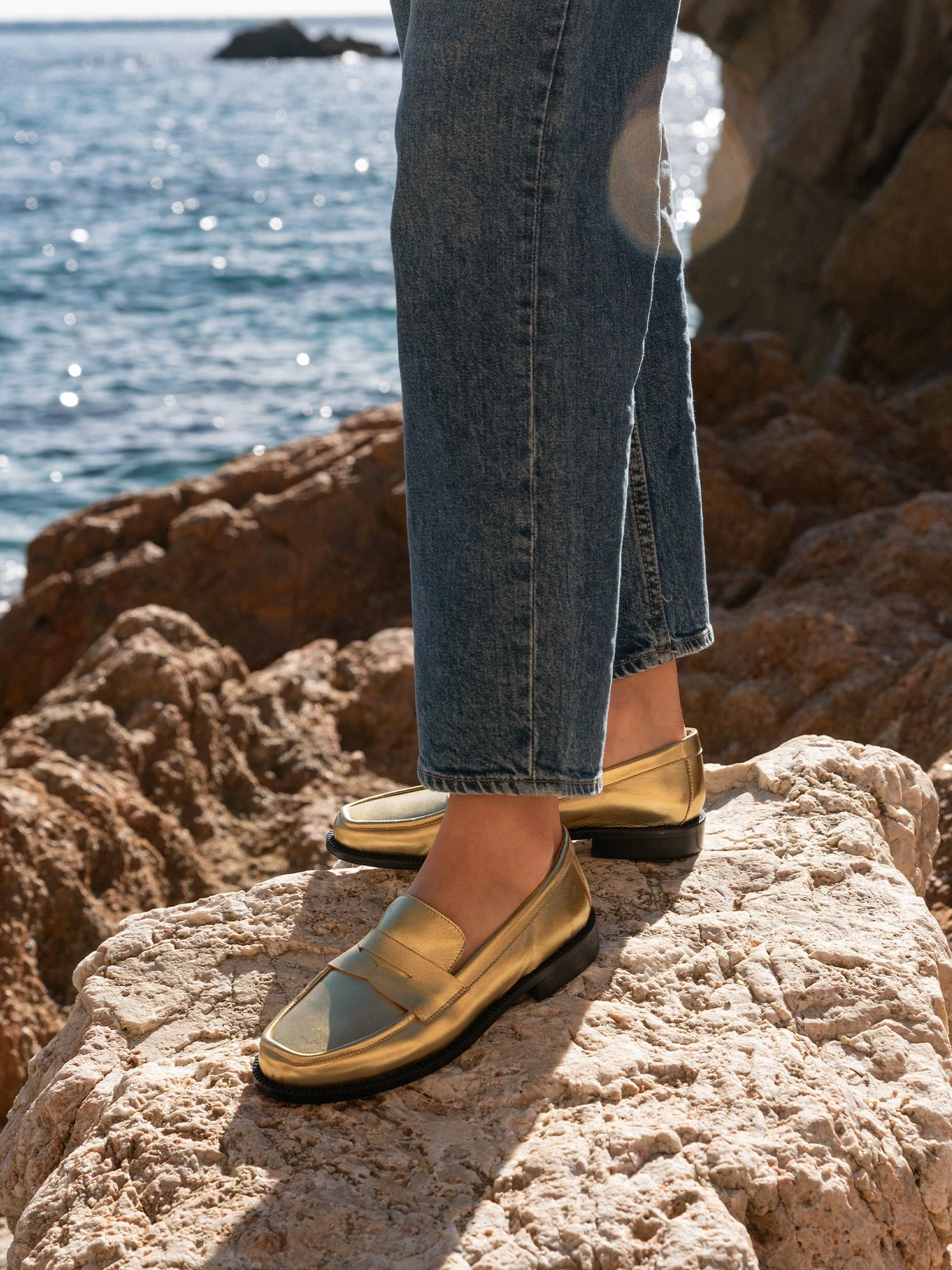 LISSA GOLD - Mocassins en cuir métallisé | Doré