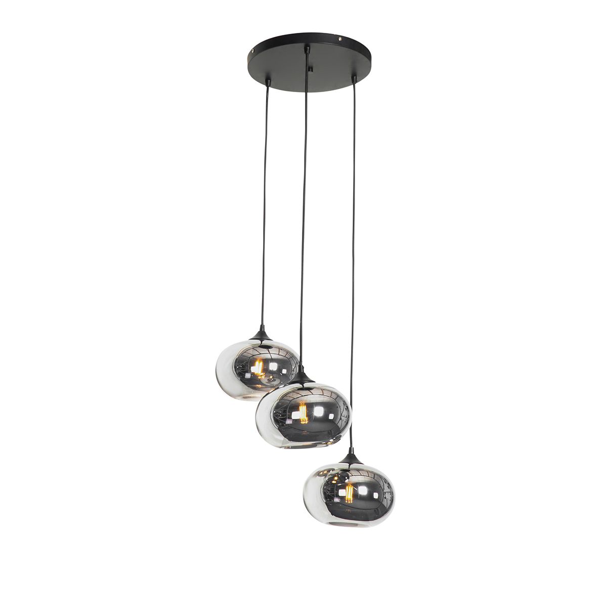 Smart hanglamp zwart met smoke glas incl. 3 Wifi P45 - Busa
