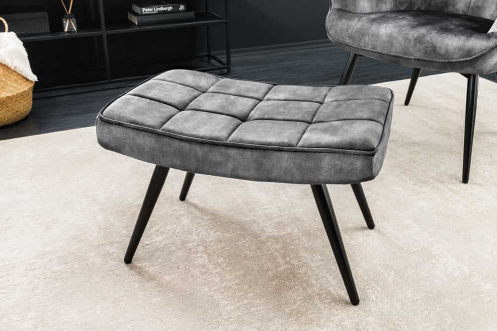 Moderner Hocker SCANDINAVIA grau Samt schwarze Metallbeine Fußhocker