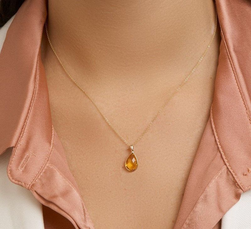 Hanger - Citrien - 14K Geelgoud - 18 mm Hoogte
