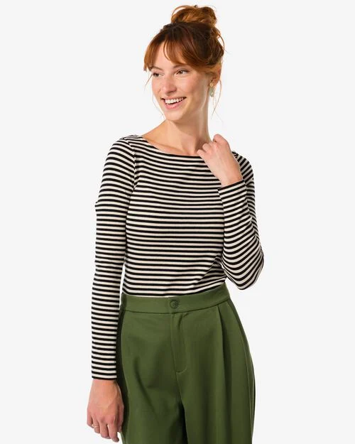 t-shirt femme Ebony col bateau noir/blanc