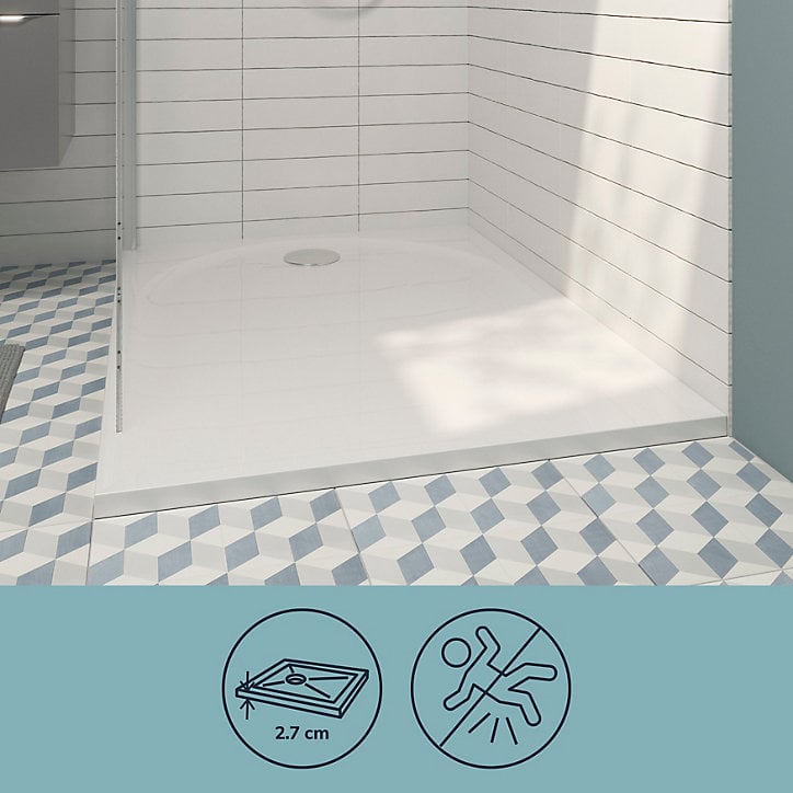Receveur de douche 90 x 100 cm, résine, blanc, GoodHome Cavally