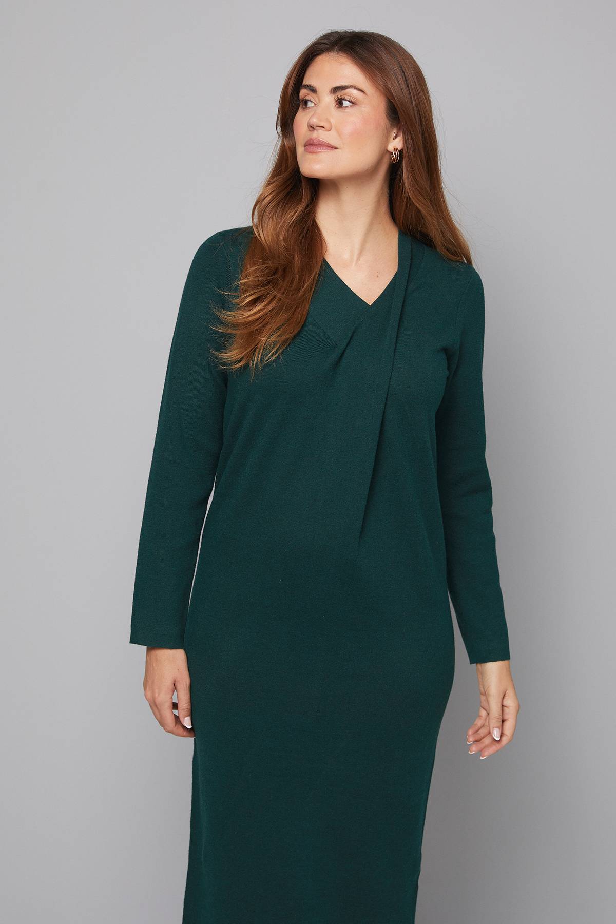 Wallis Robe Mi-Longue Verte à Col Croisé