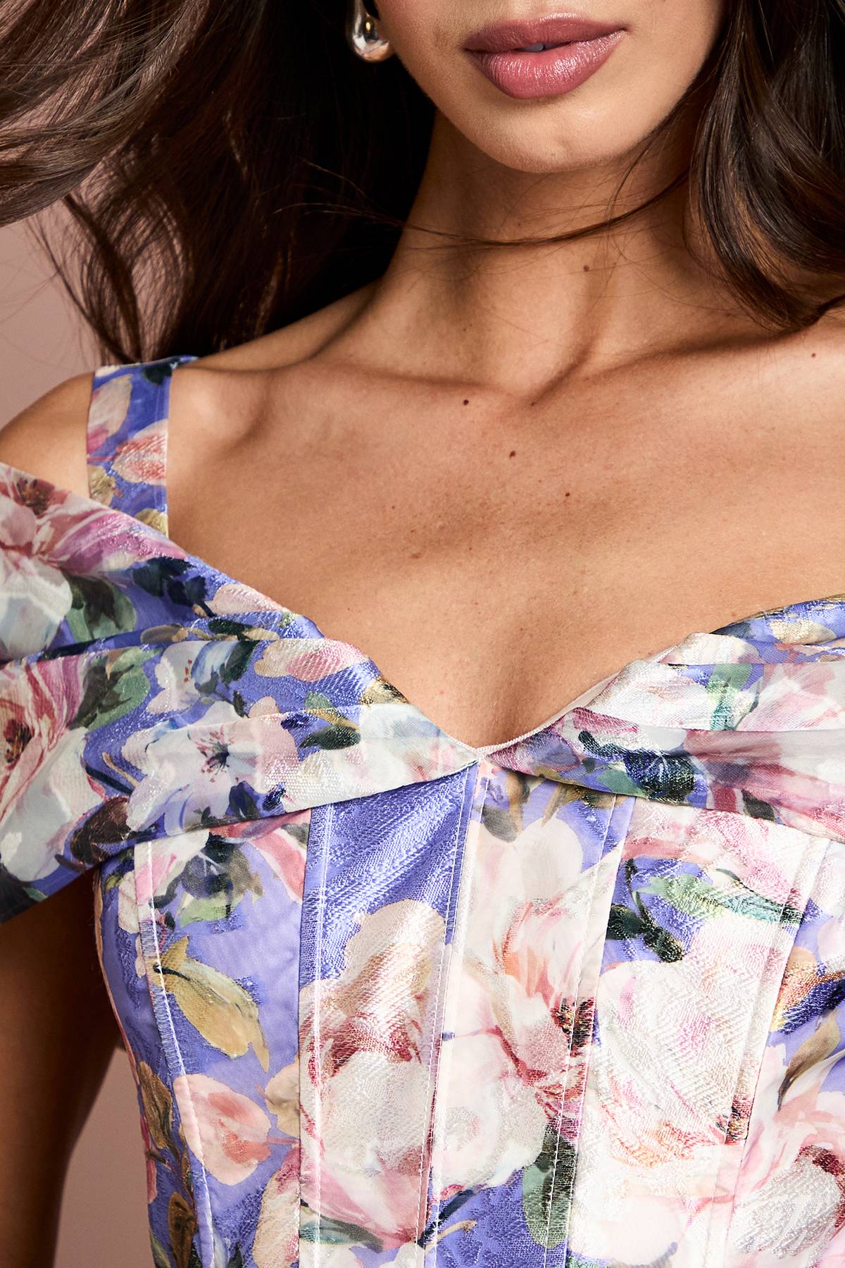 Coast Robe Midi Jacquard Bardot À Corsage