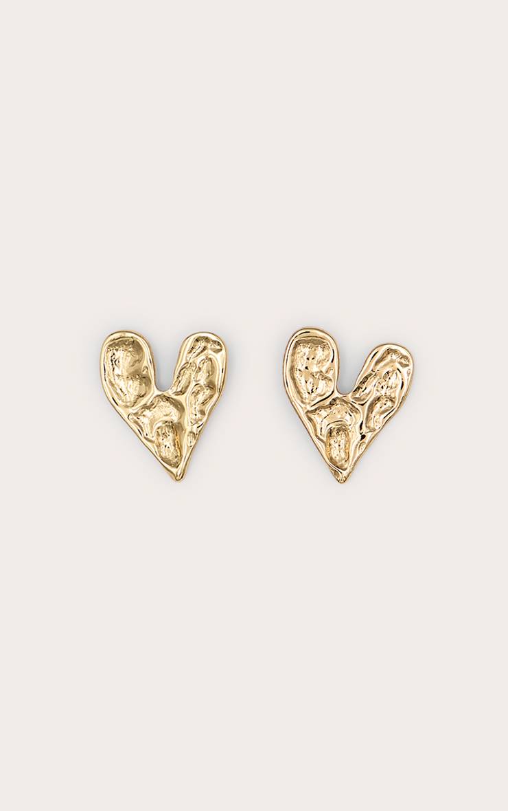 Doré Boucles D'oreilles Statement Cœur Martelé