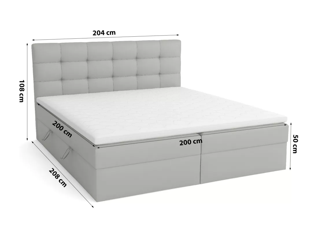 LIT BOXSPRING avec coffre de lit Glame 200x200 cm, Soft 29 (Gris)