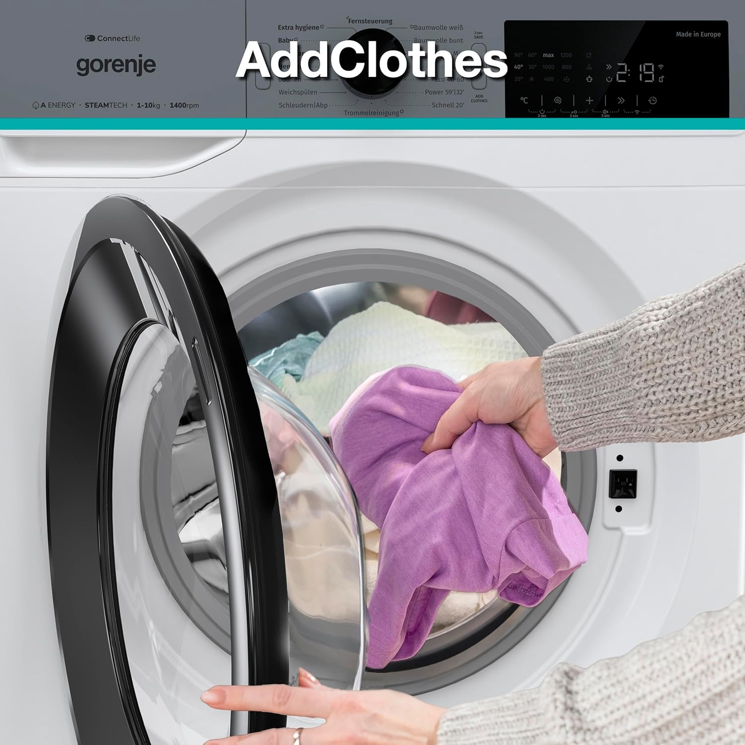 Gorenje WPAM14A2T Waschmachine mit Dampffunktion/ConnectLife / 10Kg / 1400 U/min / 15 Programme/Totaler AquaStop/Edelstahl Trommel/ExtraHygiene/PowerWash/Schnell Waschgang/EEK: A-20%
