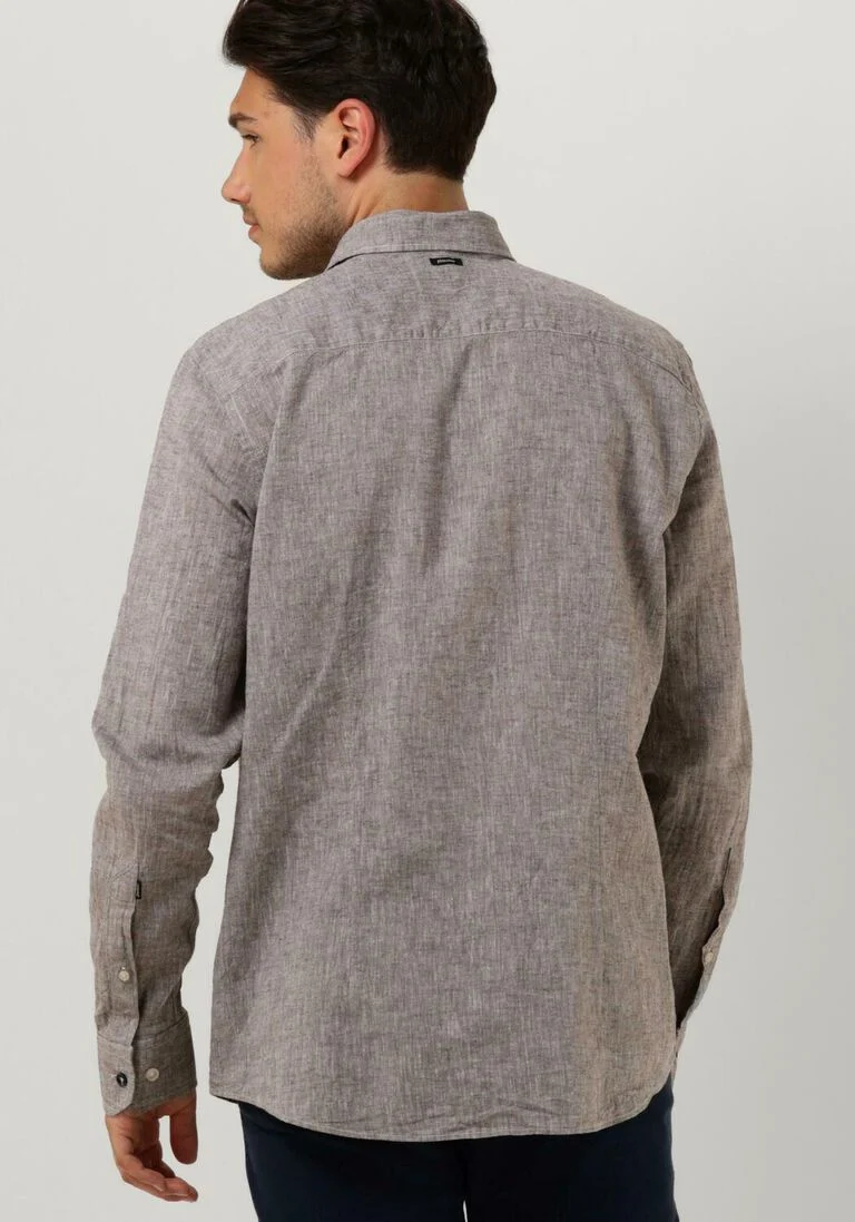 VANGUARD bruine vanguard casual overhemd long sleeve shirt linen cotton blend 2 tone