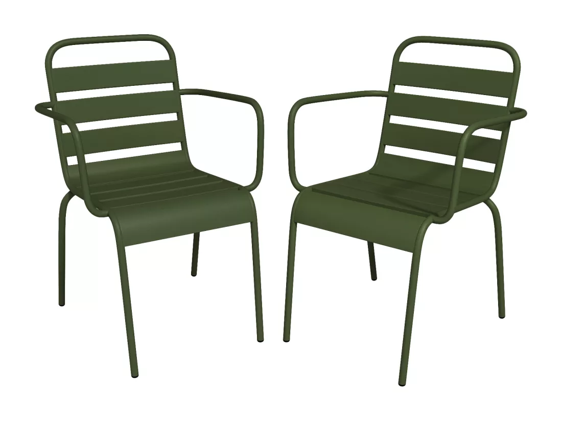 Lot de 2 fauteuils de jardin empilables en métal - Kaki - MIRMANDE de MYLIA