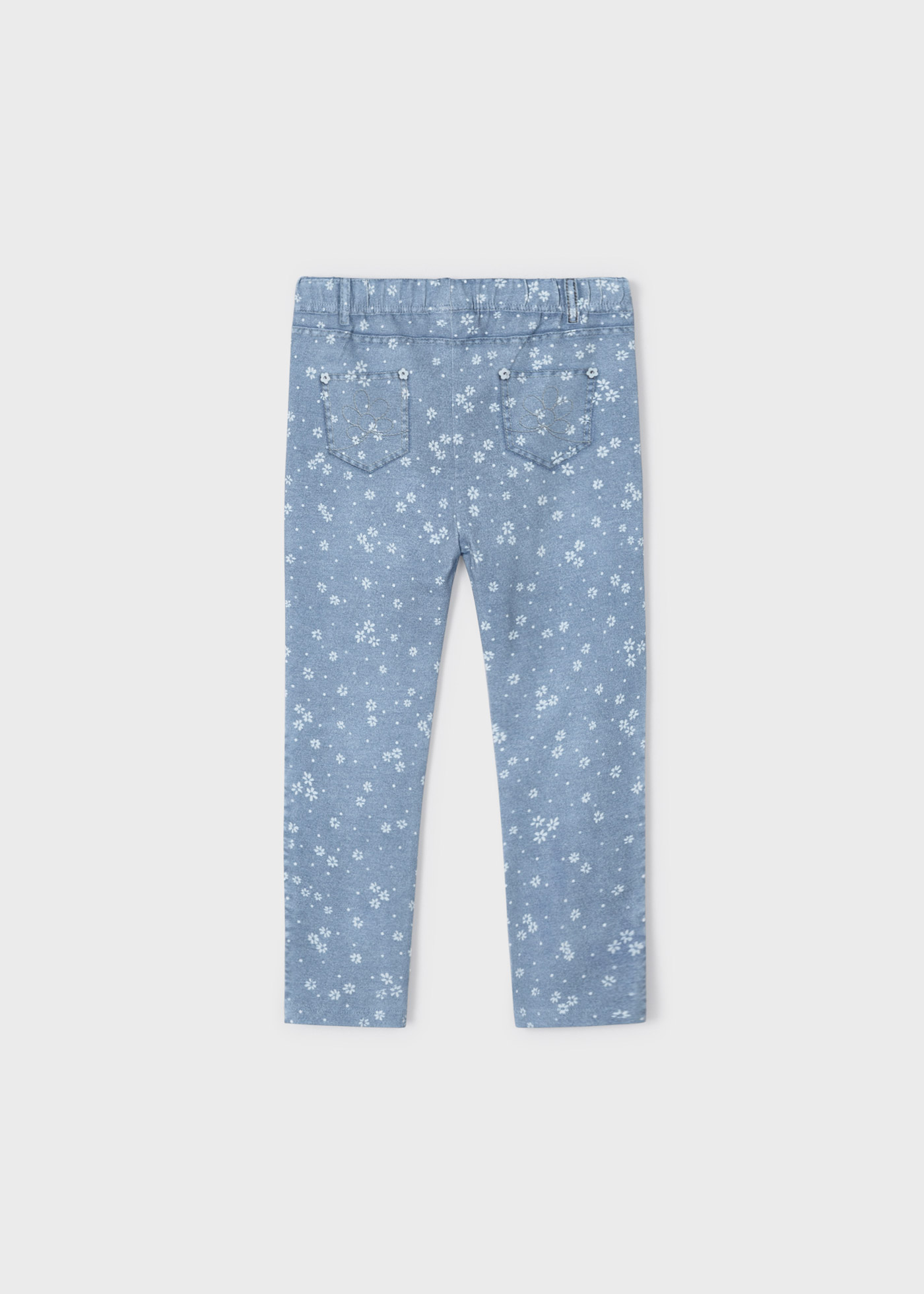 Calças legging compridas com efeito jeans para meninas, feitas de algodão sustentável.