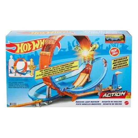 Hot Wheels Looping Crash Trackset inkl. 1 Spielzeugauto, motorisierte Autorennbahn