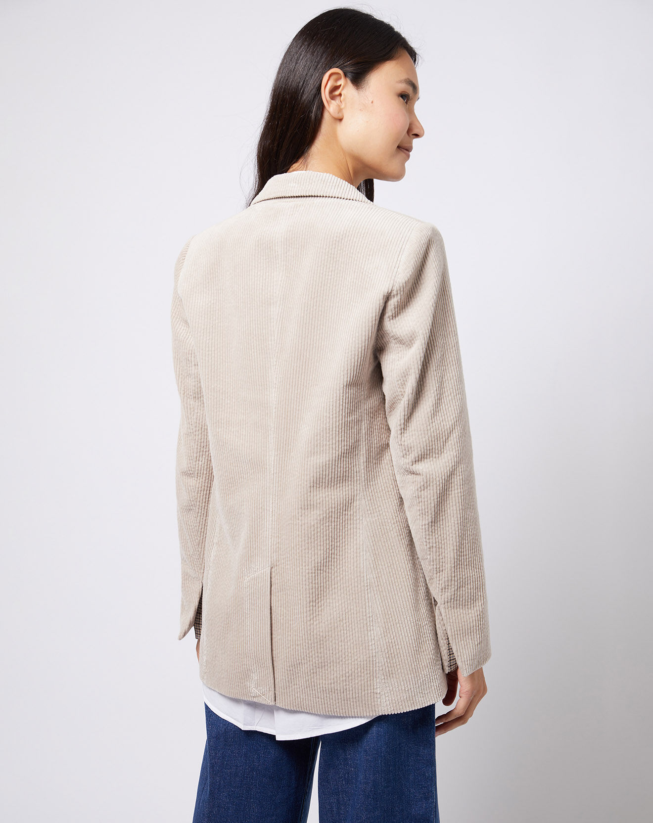 Esprit Veste blazer en velours de coton côtelé beige