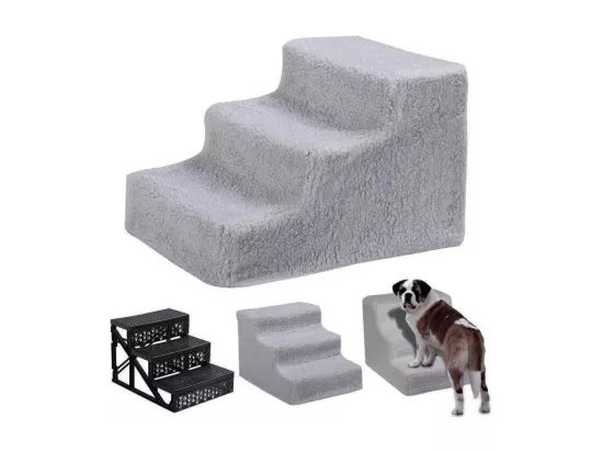 Escalier pour chat rampe, arbre à chats, Escaliers pour Chiens à 3 Marches, avec Housse en Peluche Lavable, pour Animaux de Compagnie