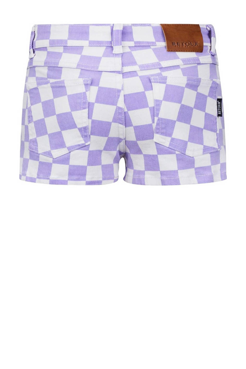 Retour Jeans denim short Kylie met all over print paars/offwhite