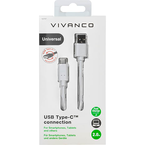 Vivanco USB-C/USB 2.0 kabel - hvid