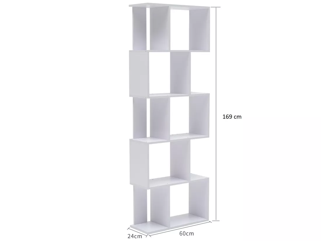 Bibliotheque Etageres Bois Blanc Design 172,5x60x24,5