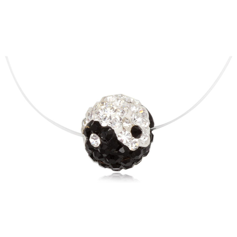 Collier Invisible Nylon Yin Yang en Cristal et Argent 925