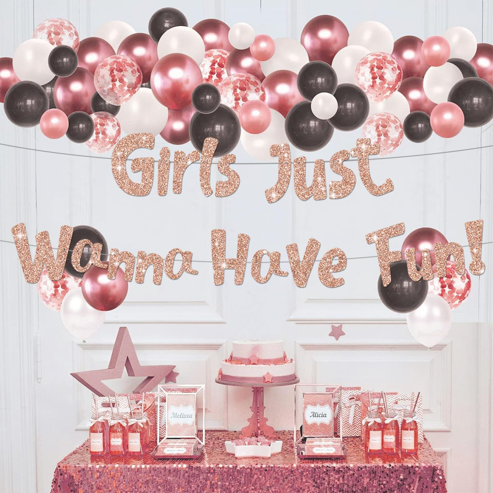 Junggesellinnenabschied Girlande Glitzer Party Dekoration Accessoire Banner - Girls / Roségold