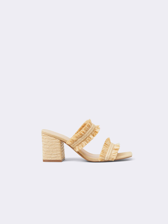 Sandália de salto com franjas - Branco-creme