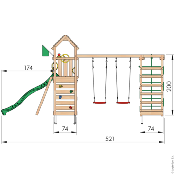 Speeltoestel Jungle Gym Safari douglas met glijbaan donker groen en 2-klimrek module