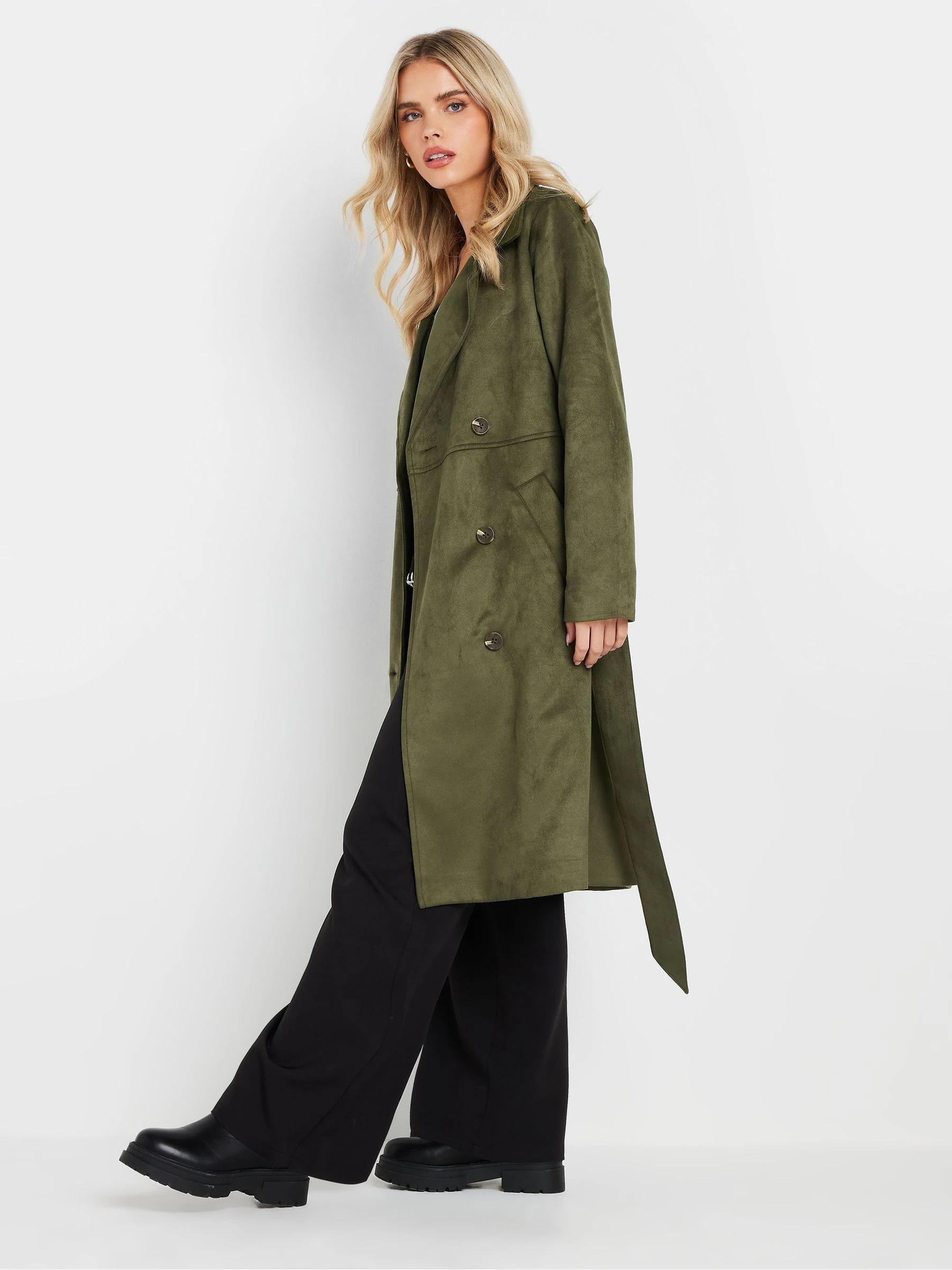 PixieGirl Petite Faux Suede Midi Trench Coat